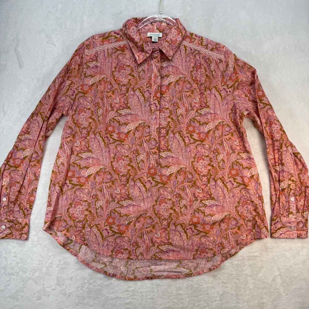 Sundance Paisley Print‎ Button Down Top Long Sleeve Blouse Pink Small